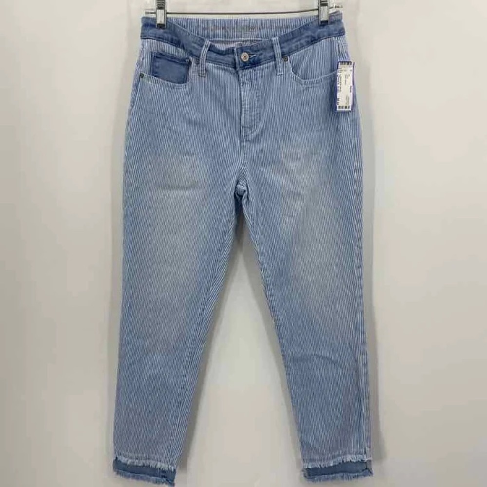 Chicos‎ Size 0.5R US 6R Blue White Stripe Jegging Girlfriend Slim Leg Ankle Jean